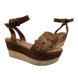 AllSaints Brown Suede Yuki Boho Wooden Platform Sandals (EU 39)